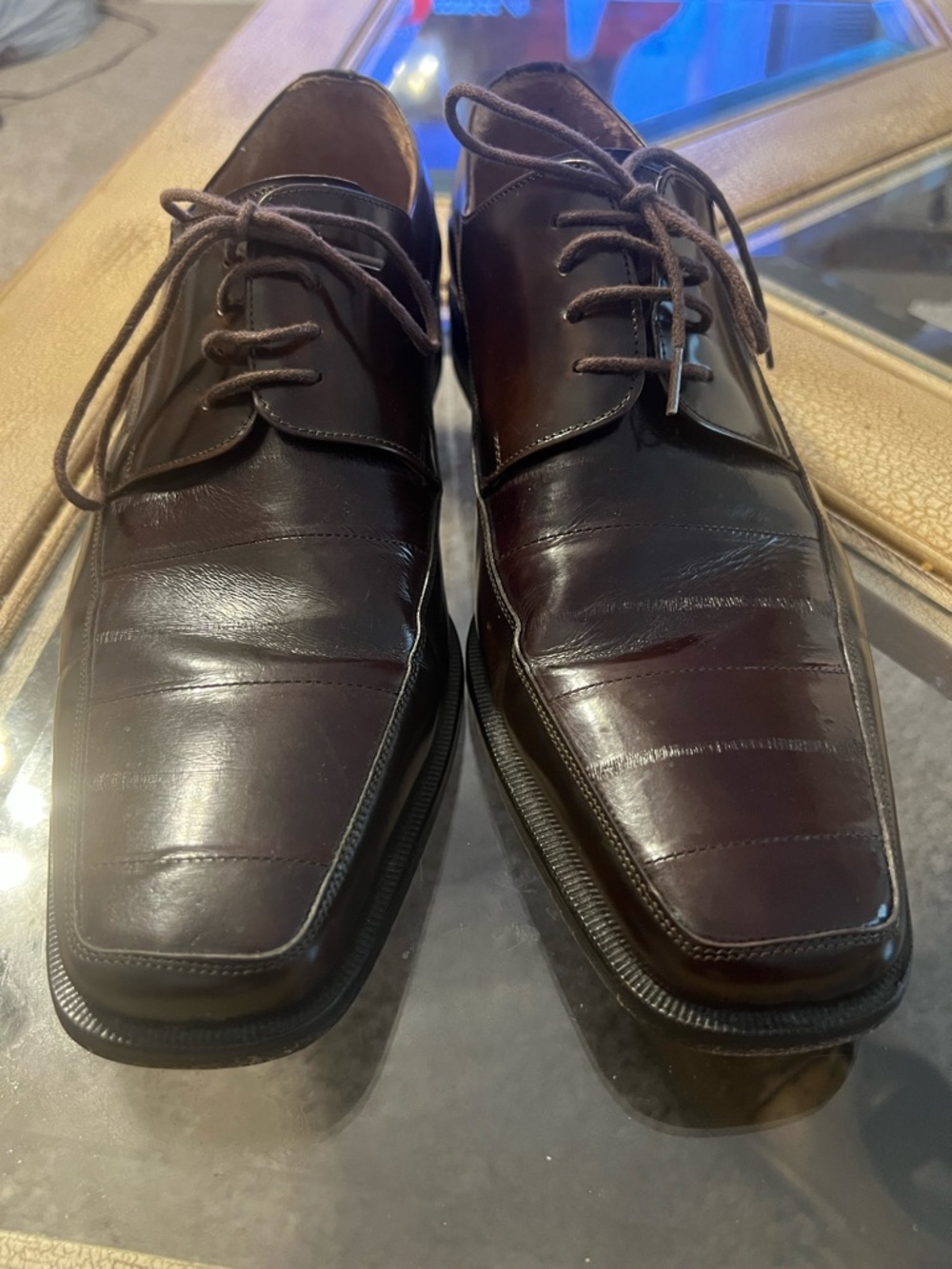 Mezlan Platinum Chaplin Eel Skin Derby Brown Men 9M